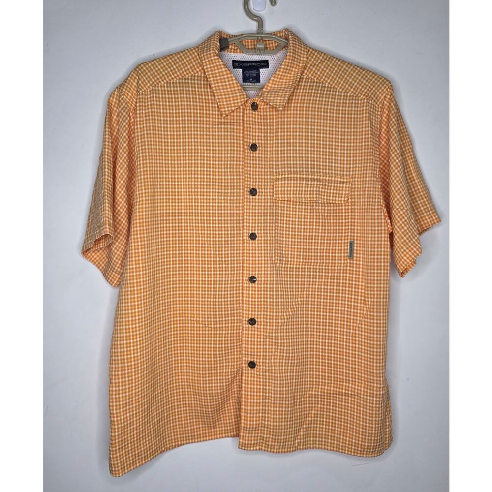ExOfficio orange plaid short sleeve button down shirt - medium
